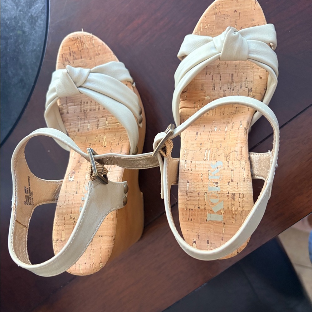 Kork-Ease Cream Leather Knot Wedge Sandals - Picture 2 of 5